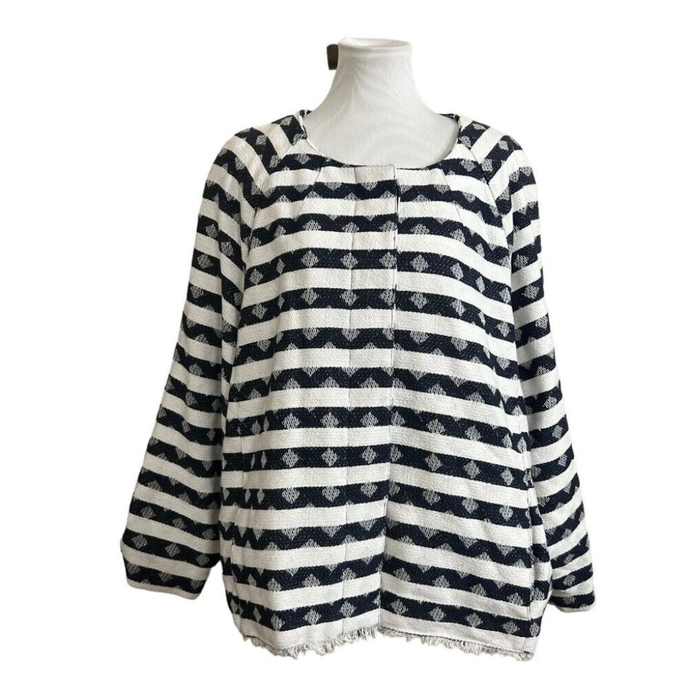 NWT CJ Banks Women 3X Plus Size Cotton Blend Button Down Striped Blanket Jacket - Picture 2 of 11